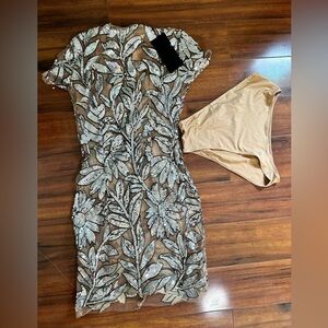 NWT FN LUXE SILVER MESH MINI DRESS WITH NUDE UNDERGARMENT